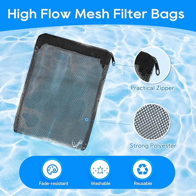 Aquarium Filter Media Bags for Aquarium with Zipper, Fine Mesh Bag Reusable Strong Polyester for Activated Carbon, Bio Filter Balls, Ceramic Rings, Filter Stones 10PCS 3.93" x 5.9"-Mewly Pet