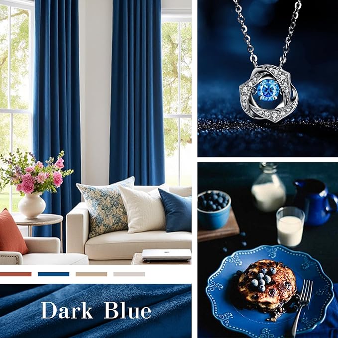 Lazzzy Velvet Blackout Curtains Thermal Insulated Room Window Drapes Super Soft Luxury Curtains for Living Room Bedroom Rod Pocket 2 Panels, Dark Blue, 52" W x 84" L