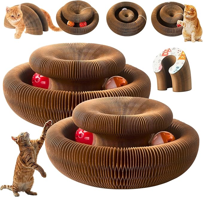 2 Pack Magic Organ Cat Toy Foldable Magic Organ Cat Scratching Board Reversible Infinity Style Magic Organ Cat Toy with 4 PCS Ball Cat Toys Interactive Indoor Cat Toys-Mewly Pet