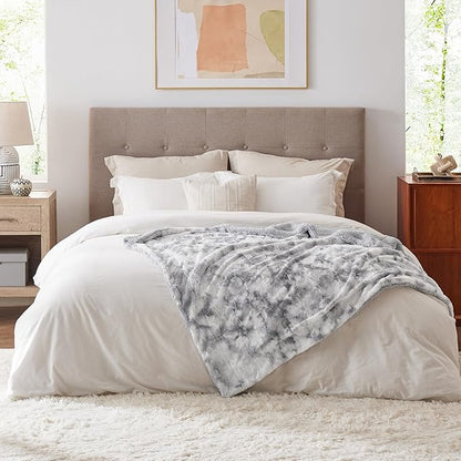 Bedsure GentleSoft Sherpa Fluffy Blanket Twin Size - Fleece Warm and Cozy Throw for Women Gift, Plush & Fuzzy Faux Fur Christmas Blanket for Couch, Bed Decor, Tie Dye Design, Light Grey, 60x80 Inches