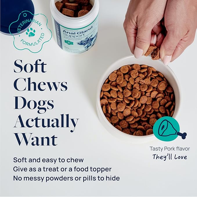 Veterinary Formula Anal Gland Support for Dogs – Vet-Formulated No Scoot Chews with Pumpkin, Ginger, Agave Inulin & Probiotics – Supports Scooting, Stool Quality & Digestive Health, 60 Soft Chews-Mewly Pet