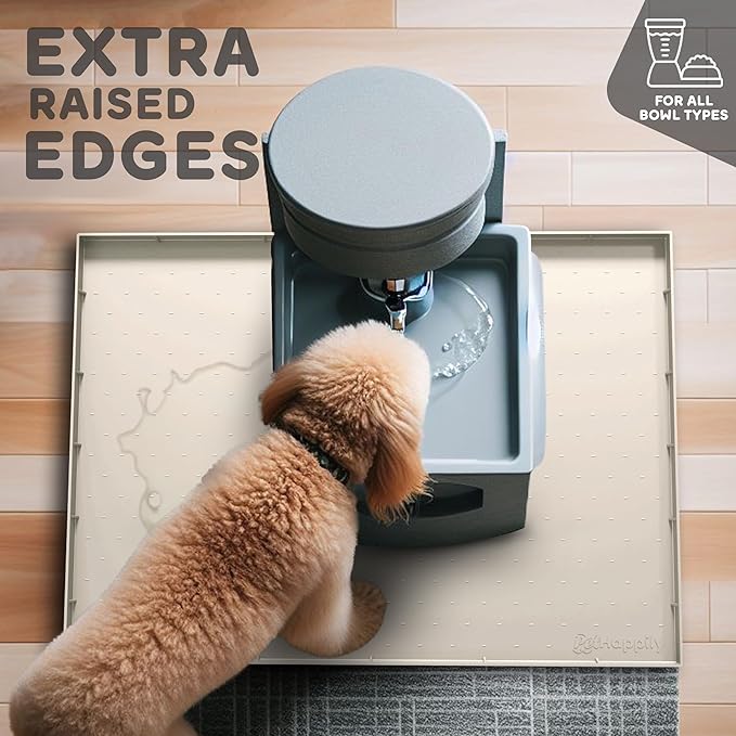 32x24x1” XL Dog Food Mat - All Purpose Under Sink Liner, Washer and Dryer Covers for The Top, Silicone Griddle Mat for Blackstone - Raised Edges Dog Mat for Food and Water Prevent Spill, Waterproof-Mewly Pet