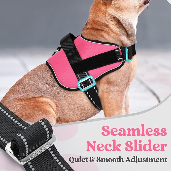 rabbitgoo Dog Harness for Large, Easy On Pet Vest with One Buckle, No Pull Adjustable Service Harness with D-Ring & Handle, Reflective for Safety Walking, Training, Pink, L-Mewly Pet