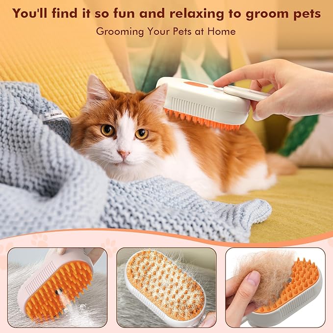 Cloud Care Cat Brush, Cat Steam Brush for Shedding, 4-In-1 Self-Cleaning Pet Steam Brushs for Long and Short Hair Cats and Dogs Grooming Supplies-Mewly Pet