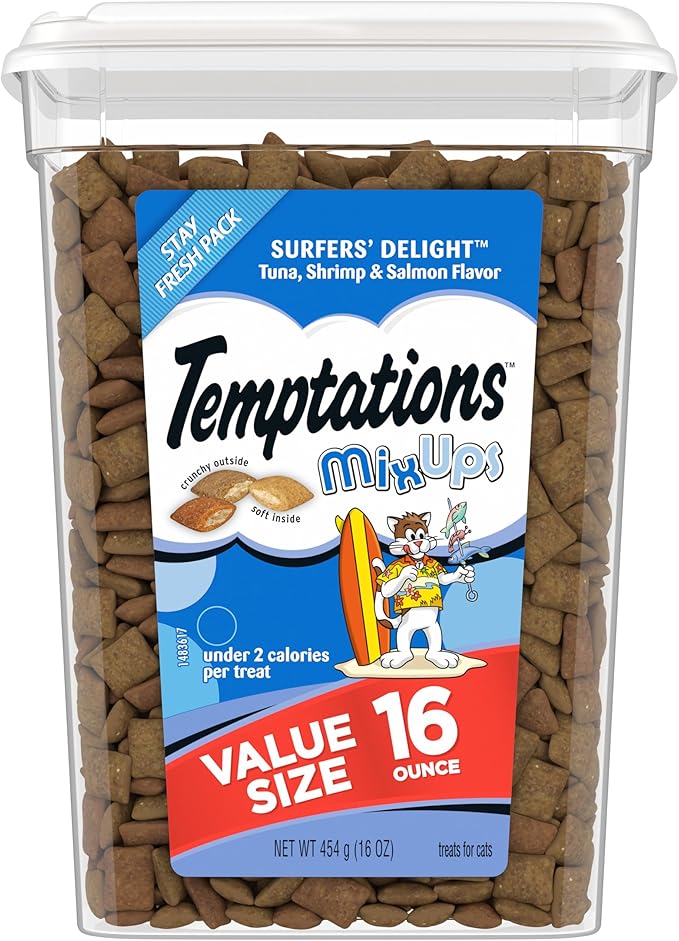 Temptations MixUps Surfer's Delight Flavor Crunchy and Soft Cat Treats, 16 oz. Tub-Mewly Pet