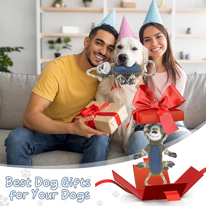 Funny Plush Dog Chew Toys, Squeaky Dog Toys, Interactive Tug of War Puppy Toys, Stuffed Dog Toys for Small, Medium and Large Dogs - Monkey-Mewly Pet