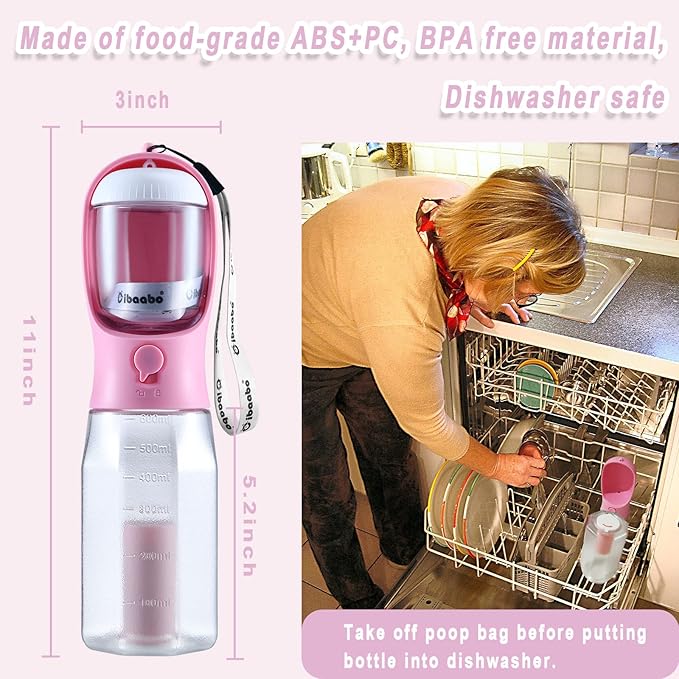 Dog Water Bottle with Food Container & Poop Bag Holder, Travel Water Bowl, Portable Pet Dispenser, Dog Stuff Accessories Items, Puppy Essentials Necessities for Yorkie Chihuahua Walking Hiking-Mewly Pet