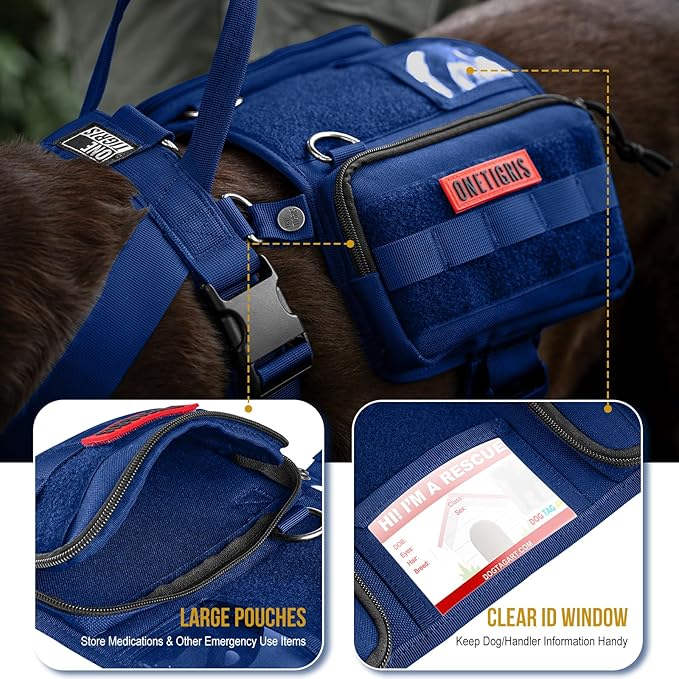 OneTigris Service Dog Vest Harness, Service Dog Cape Guardian Dog Backpack Harness with Pouches Dog Saddle Bag for Small Medium and Large Dogs (Blue, Small)-Mewly Pet