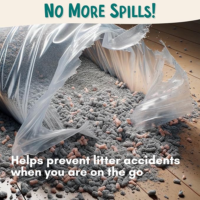 Portable Travel Litter Bag, No Mess, Small & Collapsible Bag to Carry Litter, Leak Proof Kit for Cat Litter, Essentials for Traveling with Cats, Travel Litter Box for Car, Plane with Cat-Mewly Pet