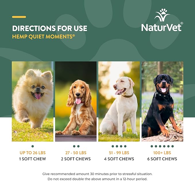 NaturVet Quiet Moments Plus Hemp Calming Aid Soft Chews for Dogs, Count of 60, 60 CT-Mewly Pet