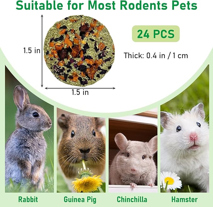 Fhiny 24 PCS Rabbit Chew Toys, Natural Timothy Hay Carrot Pumpkin Purple Potato Biscuit Cubes Bunny Chew Treats for Teeth Care Small Animals Molar Snacks for Hamster Guinea Pig Chinchilla Rat-Mewly Pet