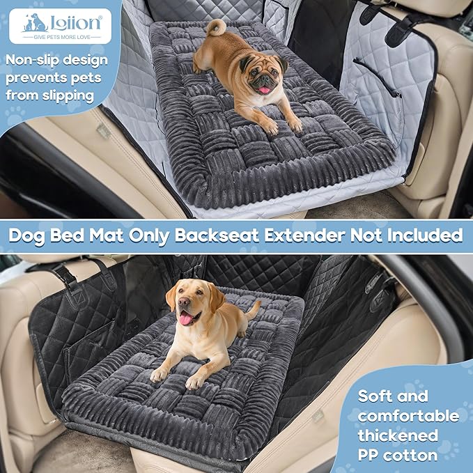 Dog Car Bed Mat, Non-Slip Backseat Extender Pet Blanket, Plaid Dog Bed for SUVs, Sedans & Trucks, Chew-Resistant Travel Pad for Dogs, Easy Clean & Scratch-Proof & Comfort (50"×24.6") Gray-Mewly Pet