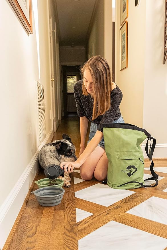 Dog Travel Bag – Large Capacity Pet Food Organizer with Backpack Leash, Water-Resistant & Food-Safe, Includes ID Tag – Travel Gear for Dogs, Hiking, Camping & Road Trips (Green)-Mewly Pet