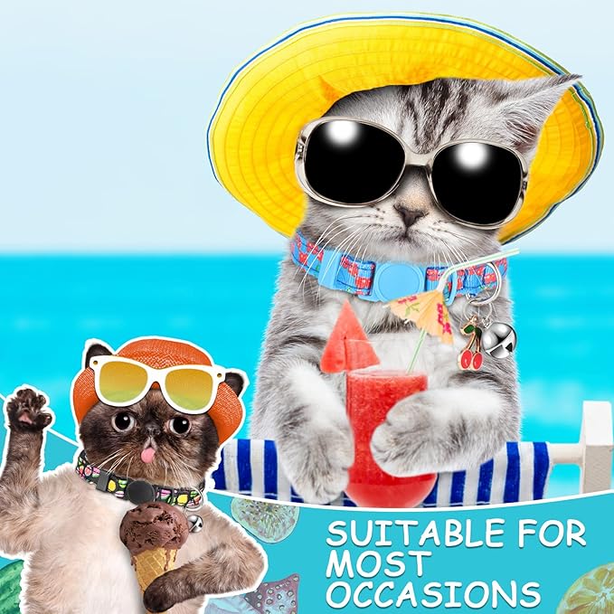 Frienda 12 Pcs Spring Summer Breakaway Cats Collars Girl Cat Safety Adjustable Collars with Bell and Summer Fruit Patterns Pendants Set for Pets Decoration(Medium)-Mewly Pet