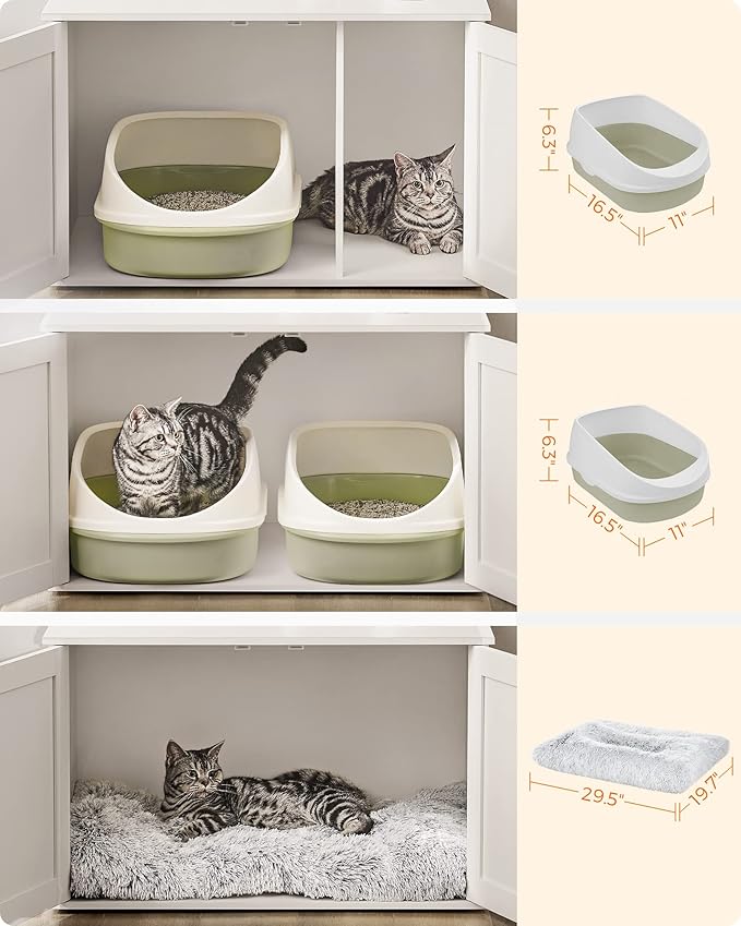 Feandrea Cat Litter Box Enclosure, Litter Box Furniture Hidden with Removable Divider, Indoor Cat House, End Table, 31.5 x 20.9 x 19.7 Inches, White UPCL002W01-Mewly Pet