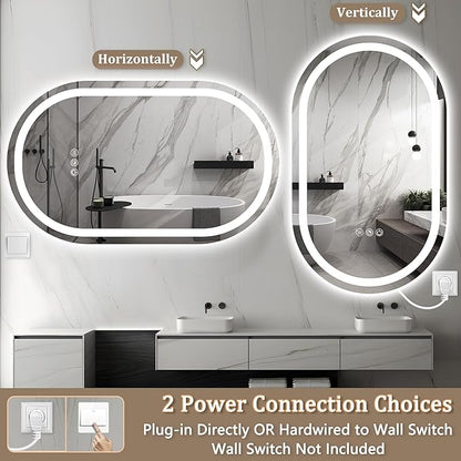 Oval LED Bathroom Mirror 48x30 Inch,Frameless LED Oval Bathroom Mirror with Lights,Anti-Fog Mirror for Bathroom Wall with Light,Dimmable 3 Color Vanity Mirror with Light(Horizontal/Vertical)