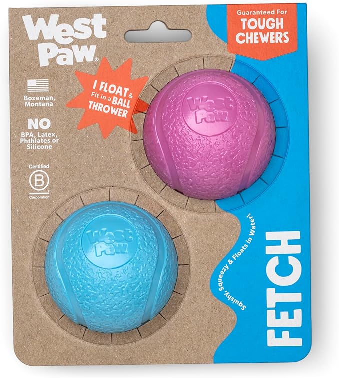 WEST PAW Boundr Ball Dog Fetch Toy – Bouncing Toys for Dogs, Fetch, Catch, Chewing, Play – Floatable, Recyclable Balls – Small Hot Pink/Aqua Blue 2-Pack-Mewly Pet