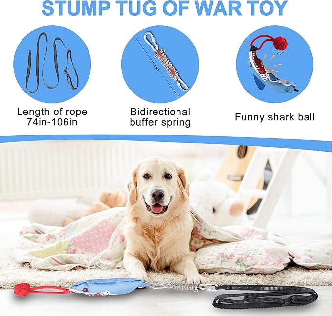 Dog Tree Tug of War Toy with Squeaky, Tethered Tug of War Outdoor Toy Self Play for Aggressive Chewers, Durable Bungee Cord with Chew Ball-Mewly Pet