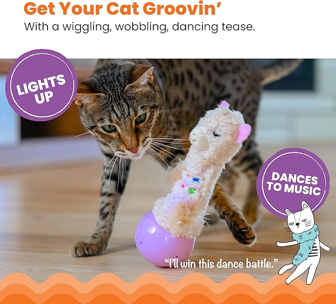 Catstages Electronic Dancing Llama Interactive Cat Toy, Wobbles and Plays Music, Battery Powered, Plush, White-Mewly Pet