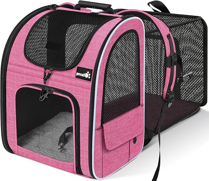 Pecute Cat Backpack Carrier, Expandable Cat Carrier Backpack with Breathable Mesh, Pet Carrier Backpack for Cats Small Dogs Puppies, Dog Backpack Carrier Great for Travel Hiking Camping Outdoor-Mewly Pet