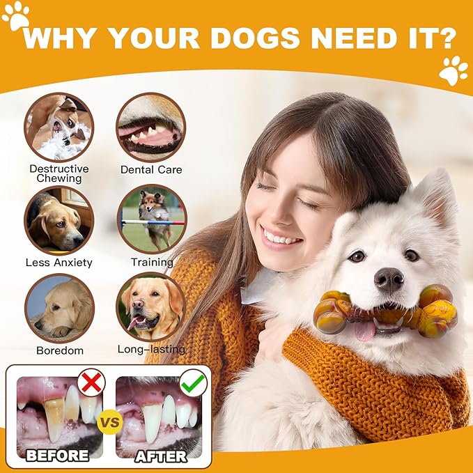 Dog Toys for Aggressive Chewers, Indestructible Dog Chew Toys for Large Medium Small Breed, Tough Nylon Interactive Durable Chew Toy Bone for Puppy Teething Toy Bacon Flavor, Best Gift&Keep Them Busy-Mewly Pet