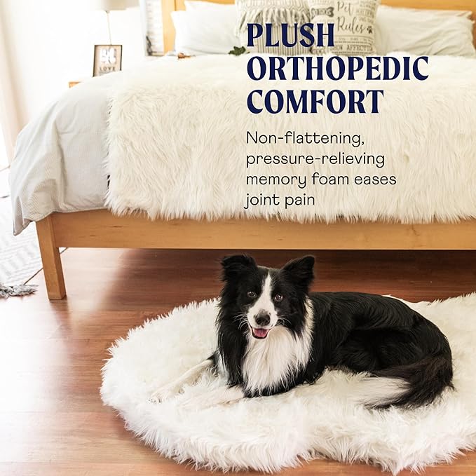 PupRug Orthopedic Dog Bed for Large Dogs with Fluffy Soft Faux Fur and Memory Foam for Joint Pain Relief, Machine Washable and Waterproof Couch Bed, Polar White, Large/Extra Large-Mewly Pet