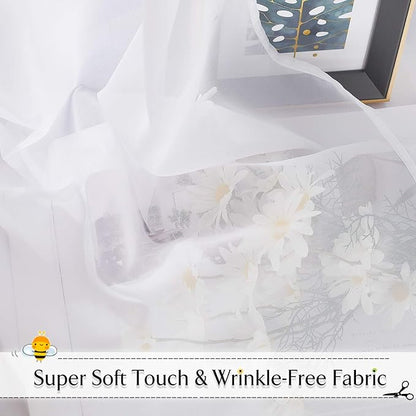 RYB HOME White Sheer Curtains for Canopy Bed, 2 Panels Wedding Arch Draping Fabric Window Scarf Table Runner Indoor Outdoor Curtains for Backdrop Events Decor, Wide 60 in x Long 216 in per Panel