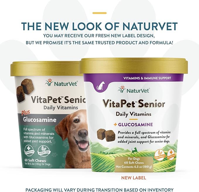 NaturVet VitaPet Senior Daily Vitamins Plus Glucosamine for Dogs, 60 ct Soft Chews, Made in The USA with Globally Source Ingredients-Mewly Pet
