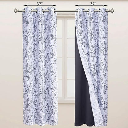 BONZER Mix and Match Curtains - 2 Pieces Branch Print Sheer Curtains and 2 Pieces Blackout Curtains for Bedroom Living Room Grommet Window Drapes, 37x84 Inch/Panel, Grey Dark, Set of 4 Panels