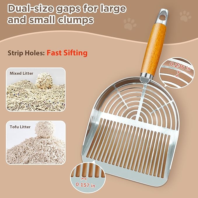 Cat Litter Scoop, Litter Scooper, Metal Cat Litter Scoop, Stainless Steel Cat Litter Scoop, Kitten Pooper Lifter, Kitty Metal Scooper with Holder for Cat Litter Box Strip Holes Easy Cleaning-Mewly Pet