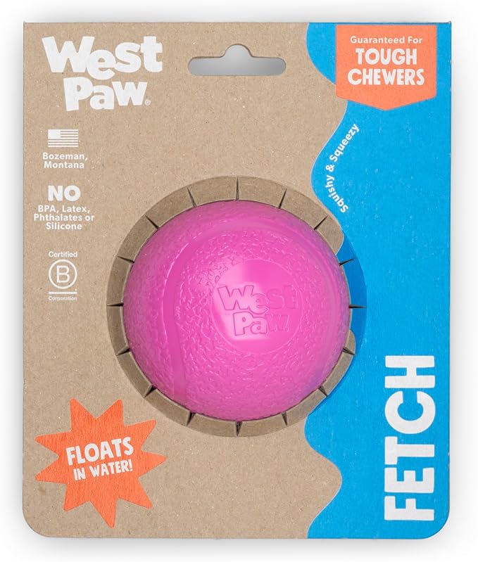 WEST PAW Boundr Ball Dog Fetch Toy – Bouncing Toys for Dogs, Fetch, Catch, Chewing, Play – Floatable, Recyclable Balls – Large Hot Pink-Mewly Pet