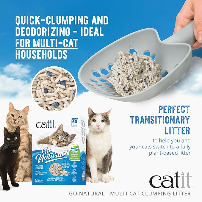 Catit Go Natural Plant-Based Cat Litter, Sustainable and Eco-Friendly, 99% Dust-Free, Low Tracking, High Absorption, Odor Control, Easy to Scoop-Mewly Pet