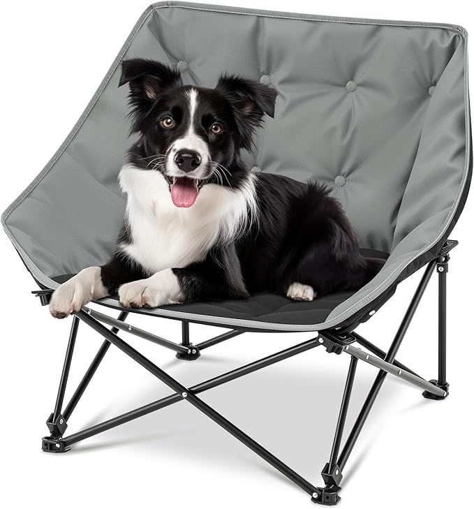 Portable Dog Camping Chairs for Dogs Raised Pet Bed for Outdoor Folding Chair Patio Lazy Puppy Cot Heavy Duty Pet Camping Gear(28x 24 x 22 Inches,Gray)-Mewly Pet
