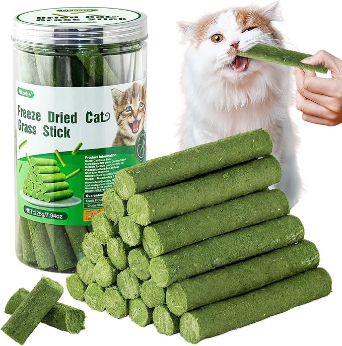 225g Cat Grass Teething Stick, Delicious Cat Treat Snack Edible Cat Chew Toy for Teeth Cleaning and Hairball Removal in Cats-Mewly Pet
