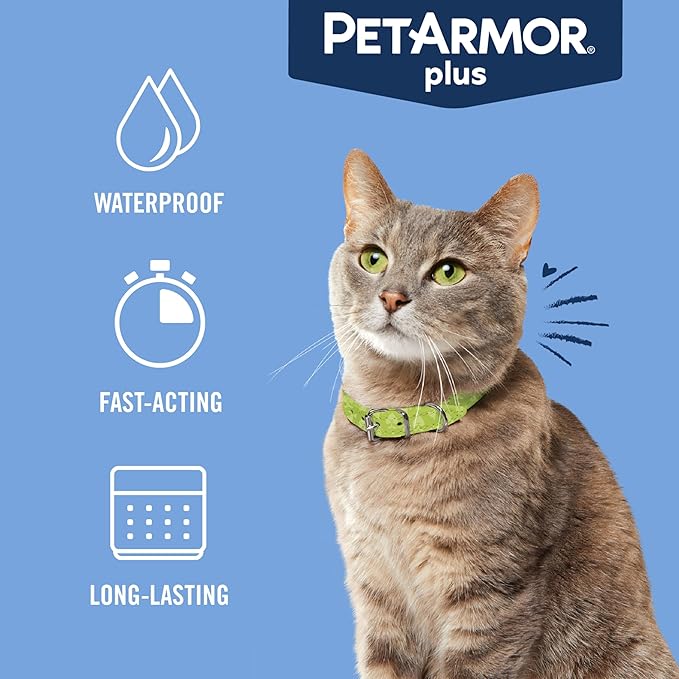 PetArmor Plus Flea and Tick Prevention for Cats, Cat Flea and Tick Treatment, 6 Doses, Waterproof Topical, Fast Acting, Cats Over 1.5 lbs-Mewly Pet