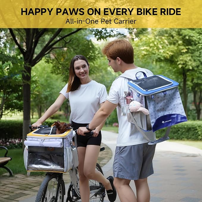 Cat and Dog Backpack Carrier, Breathable Cycling Pet Bag with Mesh Ventilation, Portable Outing Traveling Pet Bag with Top Waterproof Fabric for Small, Medium Cats, Small Dogs, Blue-Mewly Pet