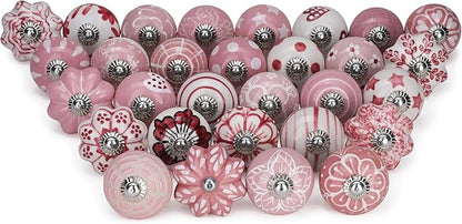 Dresser Knobs for Cabinets and Drawers - Assorted Multicolor Ceramic Pull Handle for Kitchen Cupboard Wardrobe Decorative Furniture Hardware - Pack of 30