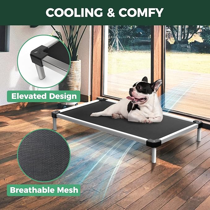 FXW TitanNest Chew-Proof Elevated Dog Bed, Raised Cot for Indoor/Outdoor/Camping Use, Durable & Waterproof Cooling Pet Bed for Small Dogs, 36.0" L x 24.0" W x 4.5" H, Black-Mewly Pet