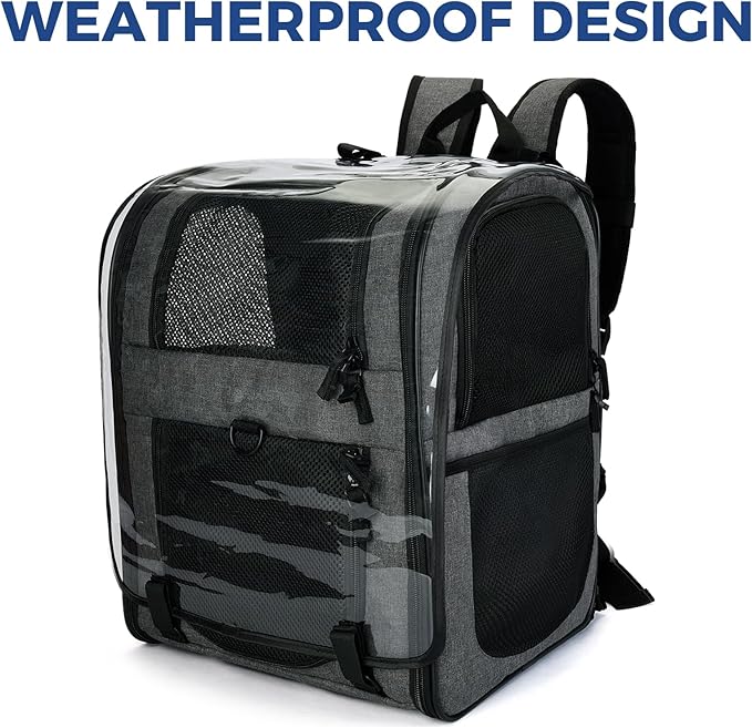 Apollo Walker Pet Carrier Backpack for Large/Small Cats and Dogs, Puppies, Safety Features and Cushion Back Support for Travel, Hiking, Outdoor Use (Gray-Expandable)-Mewly Pet