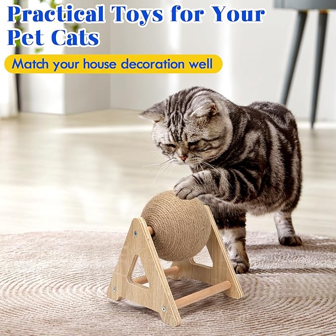 Outamateur Cat Scratching Ball Toy, Sisal Scratching Ball with Stable Stand, Interactive Cat Exercise Toy for Interactive Play and Exercise-Mewly Pet
