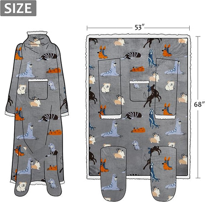 Catalonia Sherpa Wearable Blanket with Sleeves & Foot Pockets for Adult Women Men, Comfy Snuggly Wrap Sleeved Throw Blanket Robe, Gift Idea