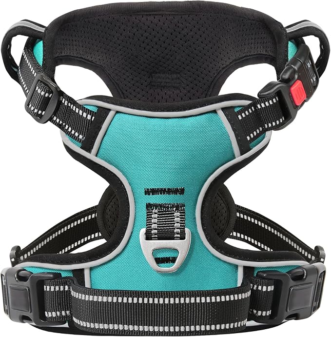 Timos No Pull Dog Harness,NO Need Go Over Dogs Head 3 Snap Buckles Reflective Oxford No Choke Puppy Harness with Front & Back 2 Metal Leash Clips Soft Padded Vest Harnesses for Small Medium Large Dogs-Mewly Pet