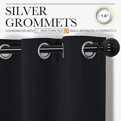 NICETOWN Blackout Curtain Panels 86 inches - Light Reducing Thermal Insulated Solid Grommet Blackout Curtains/Panels/Drapes for Living Room (Set of 2, 55 inches by 86 Inch, Black)