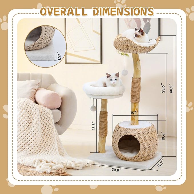 Wooden Cat Tree, Modern Cat Tree Tower with Jumping Platforms, Baskets, Cat Condo, 40" Cat Scratching Posts for Indoor Cats Kitten-Mewly Pet
