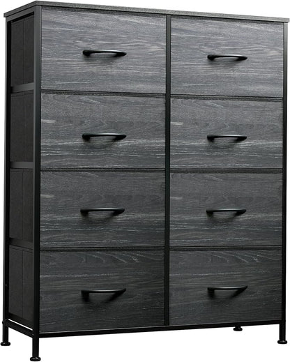 WLIVE Fabric Dresser for Bedroom, Tall Dresser with 8 Drawers, Storage Tower with Fabric Bins, Double Dressers, Chest of Drawers for Closet, Living Room, Dormitory, Charcoal Black Wood Grain Print