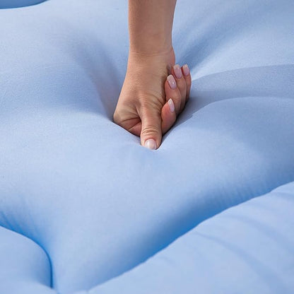 MAXYOYO Japanese Floor Mattress Futon Mattress, Thicken Sleeping Pad Foldable Roll Up Floor Futon for Adults Tatami Mat Dormitory Bed Lounger, Dusty Blue, Queen Size