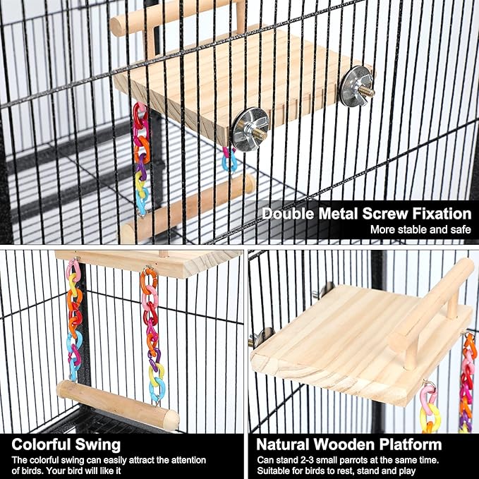 Bird Perches Cage Toys Parrot Wooden Platform Play Gyms Exercise Stands with Acrylic Wood Swing Ferris Wheel Chewing for Animals Green Cheeks, Baby Lovebird, Chinchilla, Hamster Budgie-Mewly Pet