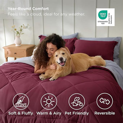 Bedsure California King Comforter Set - 7 Pieces Reversible Burgundy Bedding, California King Size Bed Set for All Seasons, Bed in a Bag with Down Alternative Comforter, Sheets, Pillowcases & Shams