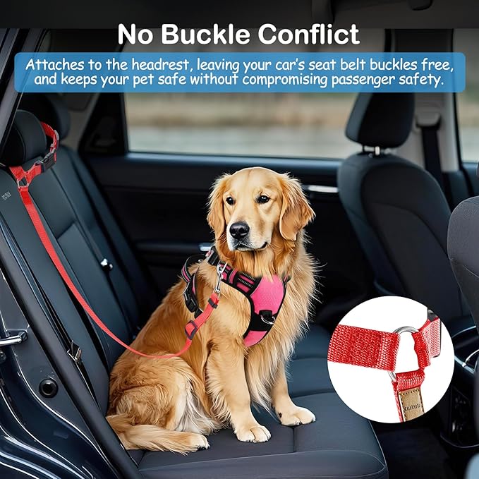 3 Pack Dog Seat Belt for Car, Car Headrest Restraint Adjustable Nylon Fabric, Dog Restraints Vehicle Seatbelts Harness (Black & Red & Purple)-Mewly Pet