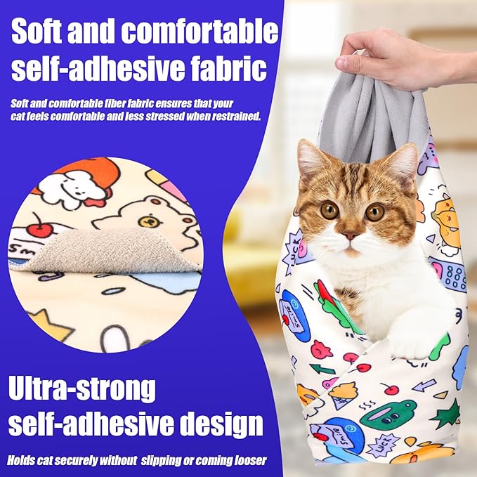 XANGNIER Cat Grooming Wrap with Cat Nail Clippers -Self-Adhesive Cat Swaddle for Nail Clipping, Anti-Scratch & Anti-Escape Cat Restraint for Calm, Safe & Easy Nail Trimming-Mewly Pet